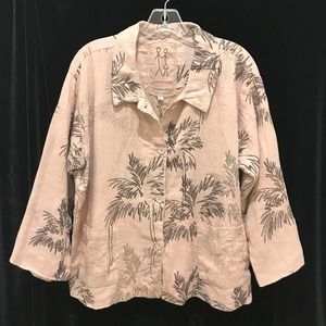 Johnny Was Linen Embroidered Spring Boxy Jacket Taupe Palm Trees S
